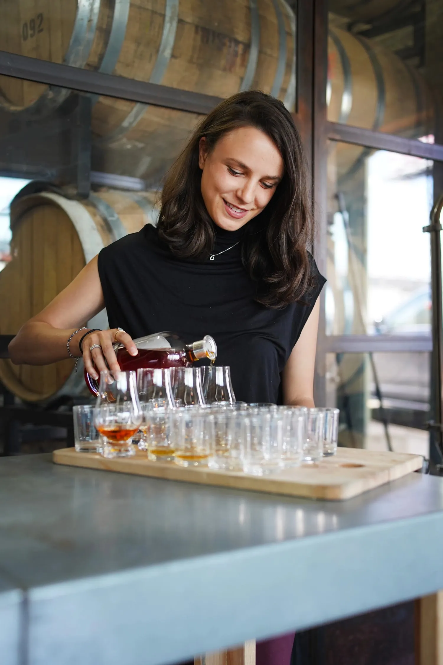 Tasting flight poured at a distillery